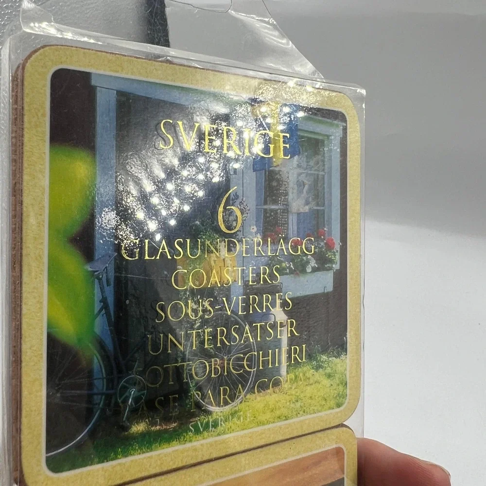 Sweden Sverige Scenic Souvenir Coasters Set of 6 Cork Back Dala Horse Moose New
